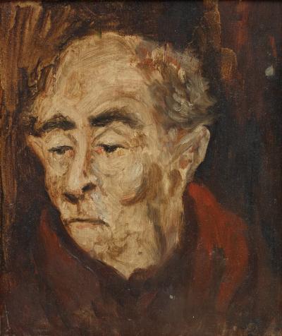 <p>(Portrait Study for <em>‘The Soup Kitchen’</em>)</p><p>(verso: Harbour Scene)</p>