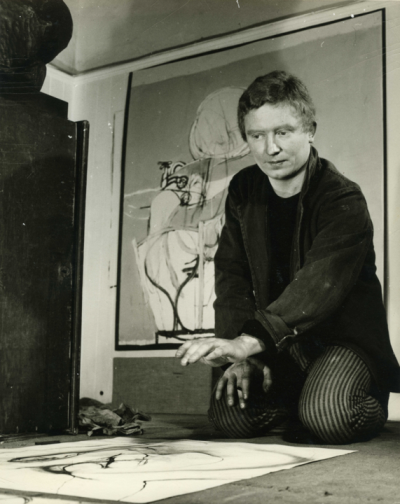 66.64 Brett Whiteley in his Melbury Road studio 1963, with Bather and Mirror 1964,  photograph  copyright J.B. Lewinski.png
