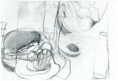 <p>(Still Life Drawing with Milk Bottle and Avocado)</p>